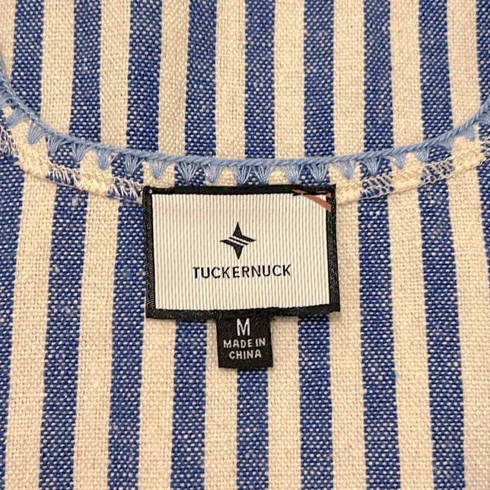Tuckernuck Floral Embroidered Striped Sullivan Caftan Blue & White Size Medium - Picture 11 of 13